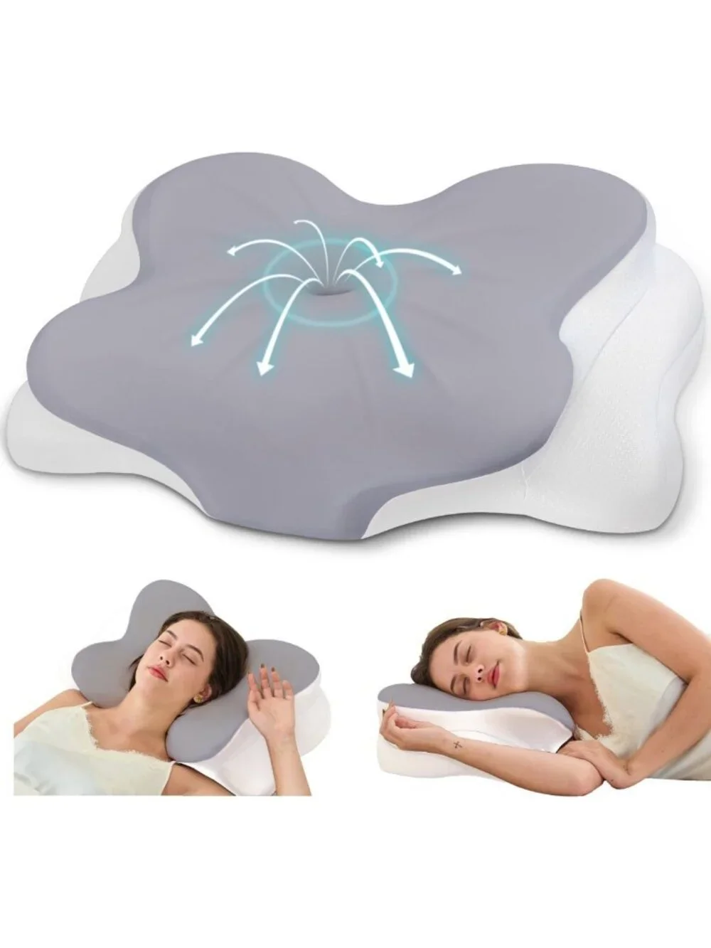 Memory Foam Cervical Neck Pillow with Dual Height Support - Grey Comfort